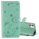 For iPhone 11 Cat Bee Embossing Pattern Shockproof Horizontal Flip Leather Case with Holder & Card Slots & Wallet(Green) - 1