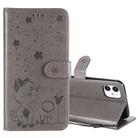 For iPhone 11 Cat Bee Embossing Pattern Shockproof Horizontal Flip Leather Case with Holder & Card Slots & Wallet(Grey) - 1