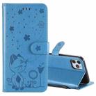 For iPhone 11 Pro Max Cat Bee Embossing Pattern Shockproof Horizontal Flip Leather Case with Holder & Card Slots & Wallet(Blue) - 1