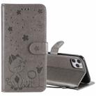 For iPhone 11 Pro Max Cat Bee Embossing Pattern Shockproof Horizontal Flip Leather Case with Holder & Card Slots & Wallet(Grey) - 1