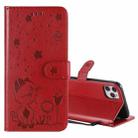 For iPhone 11 Pro Max Cat Bee Embossing Pattern Shockproof Horizontal Flip Leather Case with Holder & Card Slots & Wallet(Red) - 1