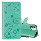 For iPhone 12 mini Cat Bee Embossing Pattern Shockproof Horizontal Flip Leather Case with Holder & Card Slots & Wallet(Green) - 1