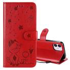 For iPhone 12 mini Cat Bee Embossing Pattern Shockproof Horizontal Flip Leather Case with Holder & Card Slots & Wallet(Red) - 1