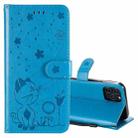 For iPhone 12 / 12 Pro Cat Bee Embossing Pattern Shockproof Horizontal Flip Leather Case with Holder & Card Slots & Wallet(Blue) - 1