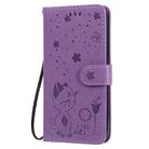 For iPhone 12 / 12 Pro Cat Bee Embossing Pattern Shockproof Horizontal Flip Leather Case with Holder & Card Slots & Wallet(Purple) - 2