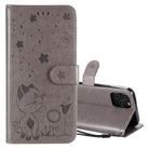 For iPhone 12 / 12 Pro Cat Bee Embossing Pattern Shockproof Horizontal Flip Leather Case with Holder & Card Slots & Wallet(Grey) - 1