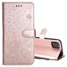 For iPhone 12 / 12 Pro Cat Bee Embossing Pattern Shockproof Horizontal Flip Leather Case with Holder & Card Slots & Wallet(Rose Gold) - 1