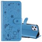 For iPhone 12 Pro Max Cat Bee Embossing Pattern Shockproof Horizontal Flip Leather Case with Holder & Card Slots & Wallet(Blue) - 1