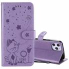 For iPhone 12 Pro Max Cat Bee Embossing Pattern Shockproof Horizontal Flip Leather Case with Holder & Card Slots & Wallet(Purple) - 1