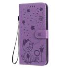For iPhone 12 Pro Max Cat Bee Embossing Pattern Shockproof Horizontal Flip Leather Case with Holder & Card Slots & Wallet(Purple) - 1