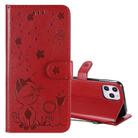 For iPhone 12 Pro Max Cat Bee Embossing Pattern Shockproof Horizontal Flip Leather Case with Holder & Card Slots & Wallet(Red) - 1