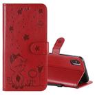 For iPhone X / XS Cat Bee Embossing Pattern Shockproof Horizontal Flip Leather Case with Holder & Card Slots & Wallet(Red) - 1