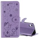 For iPhone XR Cat Bee Embossing Pattern Shockproof Horizontal Flip Leather Case with Holder & Card Slots & Wallet(Purple) - 1