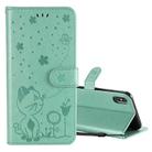 For iPhone XS Max Cat Bee Embossing Pattern Shockproof Horizontal Flip Leather Case with Holder & Card Slots & Wallet(Green) - 1