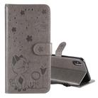 For iPhone XS Max Cat Bee Embossing Pattern Shockproof Horizontal Flip Leather Case with Holder & Card Slots & Wallet(Grey) - 1