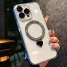 For iPhone 15 Pro Max Love Glitter Powder MagSafe Holder Phone Case with Lens Film(Silver) - 1