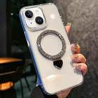 For iPhone 15 Love Glitter Powder MagSafe Holder Phone Case with Lens Film(Silver) - 1