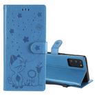 For Samsung Galaxy Note 20 Cat Bee Embossing Pattern Shockproof Horizontal Flip Leather Case with Holder & Card Slots & Wallet(Blue) - 1