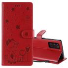 For Samsung Galaxy Note 20 Cat Bee Embossing Pattern Shockproof Horizontal Flip Leather Case with Holder & Card Slots & Wallet(Red) - 1