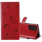 For Samsung Galaxy Note 20 Ultra Cat Bee Embossing Pattern Shockproof Horizontal Flip Leather Case with Holder & Card Slots & Wallet(Red) - 1