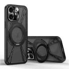 For iPhone 12 Cooling Hollow Metal Holder MagSafe Phone Case(Black) - 1