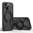 For iPhone 14 Cooling Hollow Metal Holder MagSafe Phone Case(Black) - 1