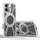 For iPhone 16 Cooling Hollow Metal Holder MagSafe Phone Case(Silver) - 1