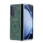 For Samsung Galaxy Z Fold6 5G Electroplated PC Sheepskin Invisible Magnetic MagSafe Folding Phone Case(Green) - 1