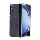 For Samsung Galaxy Z Fold5 5G Electroplated PC Sheepskin Invisible Magnetic MagSafe Folding Phone Case(Black) - 1