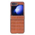 For Samsung Galaxy Z Flip6 5G Electroplated PC Crocodile Pattern Folding Phone Case(Brown) - 1
