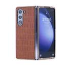 For Samsung Galaxy Z Fold6 5G Electroplated PC Crocodile Pattern Folding Phone Case(Brown) - 1
