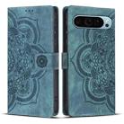 For Google Pixel 9 / 9 Pro Mandala Embossed Retro Frosted Leather Phone Case(Blue) - 1