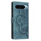 For Google Pixel 9 / 9 Pro Mandala Embossed Retro Frosted Leather Phone Case(Blue) - 3