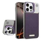 For iPhone 16 Pro Frameless Carbon Fiber Holder PC MagSafe Phone Case(Purple) - 1