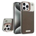 For iPhone 15 Pro Max Frameless Carbon Fiber Holder PC MagSafe Phone Case(Desert Gold) - 1