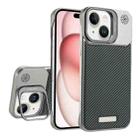 For iPhone 15 Frameless Carbon Fiber Holder PC MagSafe Phone Case(Titanium Gray) - 1