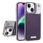 For iPhone 14 / 13 Frameless Carbon Fiber Holder PC MagSafe Phone Case(Purple) - 1