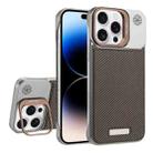 For iPhone 14 Pro Frameless Carbon Fiber Holder PC MagSafe Phone Case(Desert Gold) - 1