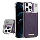For iPhone 12 Pro Max Frameless Carbon Fiber Holder PC MagSafe Phone Case(Purple) - 1
