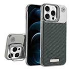 For iPhone 12 Pro Max Frameless Carbon Fiber Holder PC MagSafe Phone Case(Titanium Gray) - 1