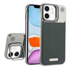 For iPhone 11 Frameless Carbon Fiber Holder PC MagSafe Phone Case(Titanium Gray) - 1