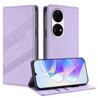 For Huawei P50 Pro Embossed Multi-functional Wallet Retro Leather Phone Case(Light Purple) - 1
