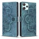 For Xiaomi Poco M6 Pro 5G / Redmi 12 Mandala Embossed Retro Frosted Leather Phone Case(Blue) - 1