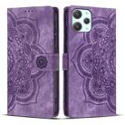 For Xiaomi Poco M6 Pro 5G / Redmi 12 Mandala Embossed Retro Frosted Leather Phone Case(Purple) - 1
