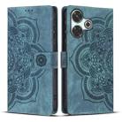 For Redmi 13 4G / 5G Global Mandala Embossed Retro Frosted Leather Phone Case(Blue) - 1