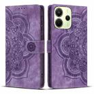 For Redmi Note 14 4G 164.84mm Mandala Embossed Retro Frosted Leather Phone Case(Purple) - 1