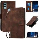 For Kyocera Android One S10 / S9 Grid Butterfly Embossed Pattern Flip Leather Phone Case with Lanyard(Coffee) - 1