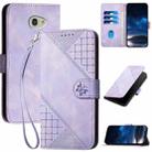 For Kyocera Basio 4 / Kantan Sumaho 2 A001KC Grid Butterfly Embossed Pattern Flip Leather Phone Case with Lanyard(Light Purple) - 1