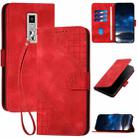 For Kyocera Urbano V04 KYV45 Grid Butterfly Embossed Pattern Flip Leather Phone Case with Lanyard(Red) - 1