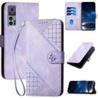 For TCL 30 5G / 30+ Grid Butterfly Embossed Pattern Flip Leather Phone Case with Lanyard(Light Purple) - 1